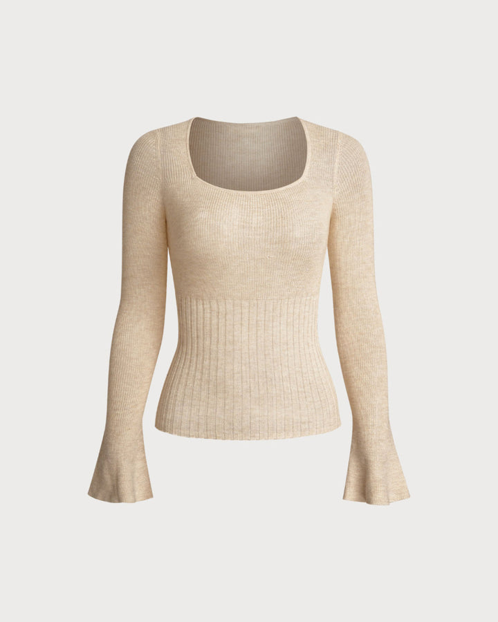 SALE | Apricot Bell Sleeve Ribbed Knit Tee