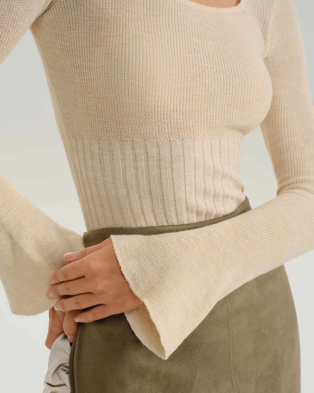 SALE | Apricot Bell Sleeve Ribbed Knit Tee