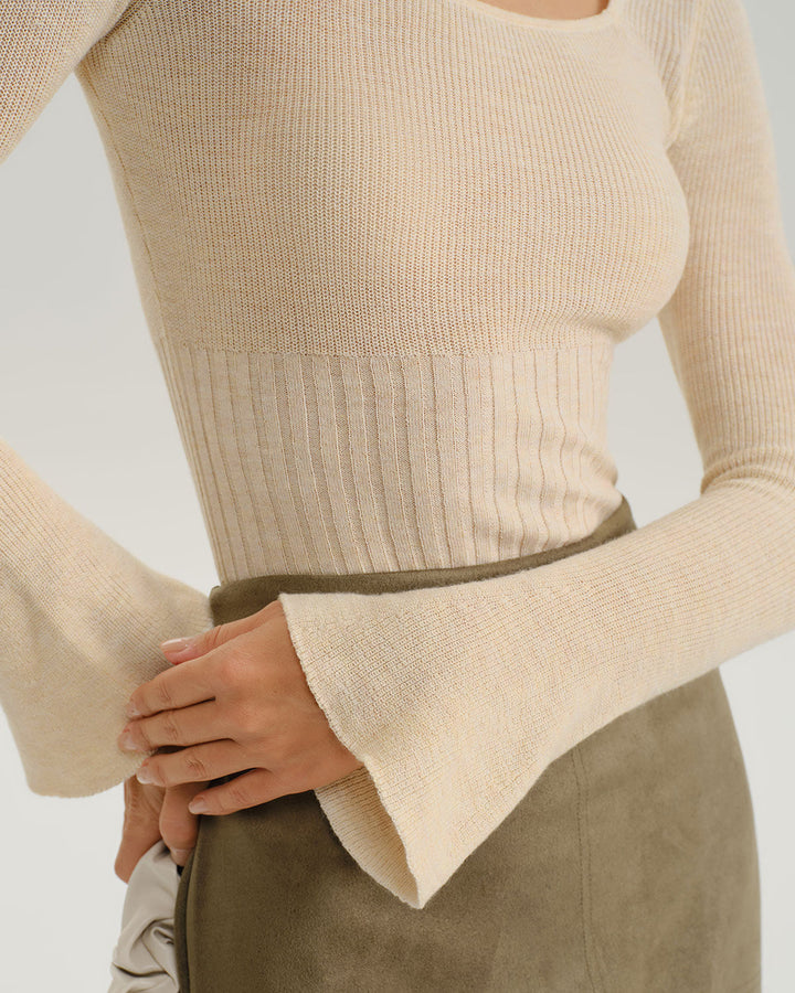 SALE | Apricot Bell Sleeve Ribbed Knit Tee