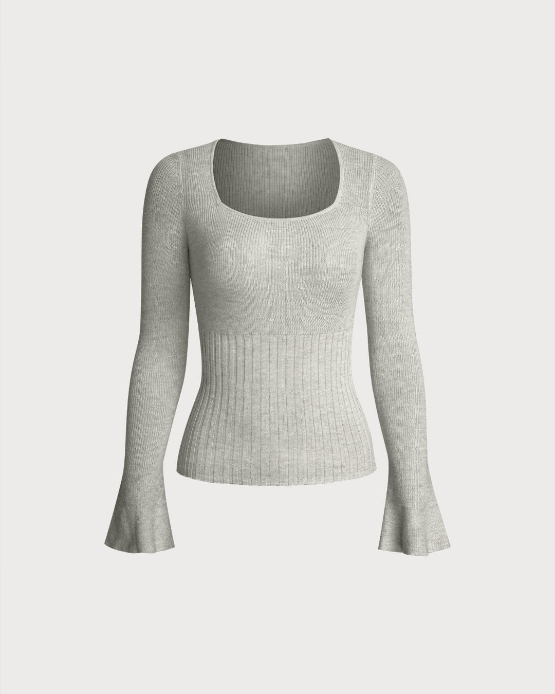 SALE | Grey Ribbed Knit Bell Sleeve Tee