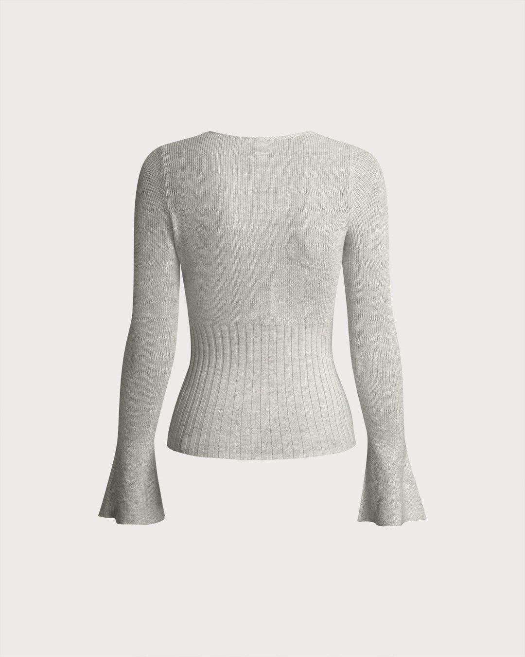 SALE | Grey Ribbed Knit Bell Sleeve Tee