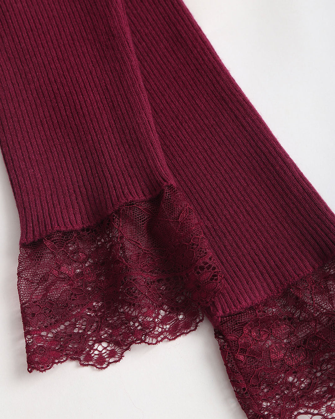 SALE | Wine Red V Neck Ribbed Knit Tee