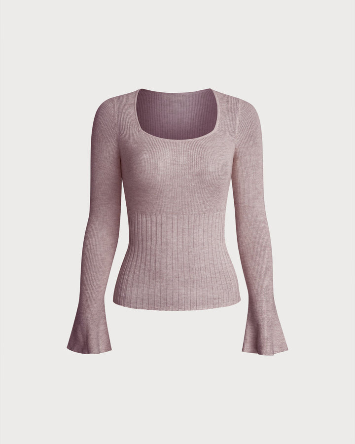 SALE | Purple Ribbed Knit Bell Sleeve Tee