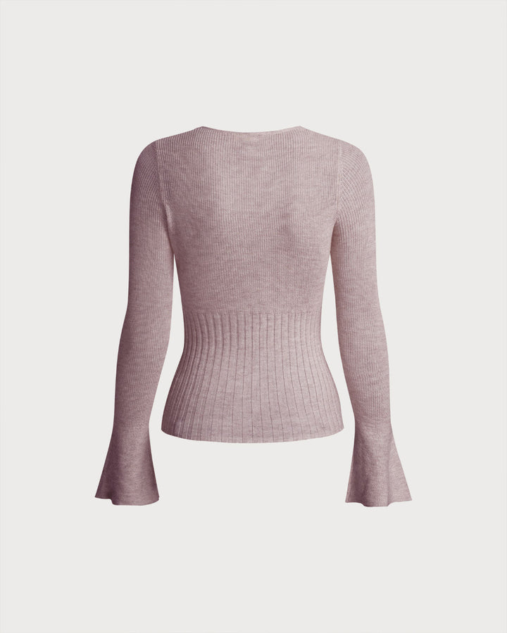 SALE | Purple Ribbed Knit Bell Sleeve Tee