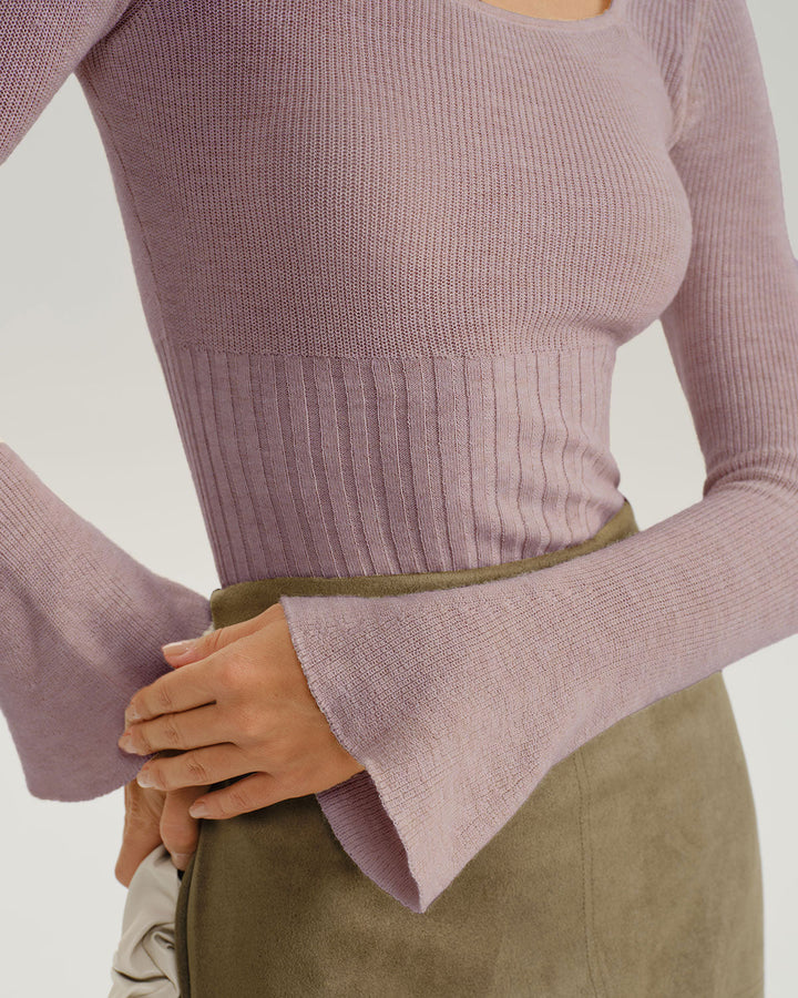 SALE | Purple Ribbed Knit Bell Sleeve Tee