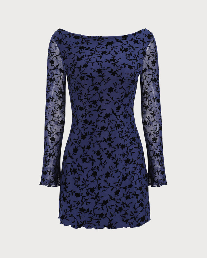 SALE | Elegant Blue Long Transparent Mini Dress for Women