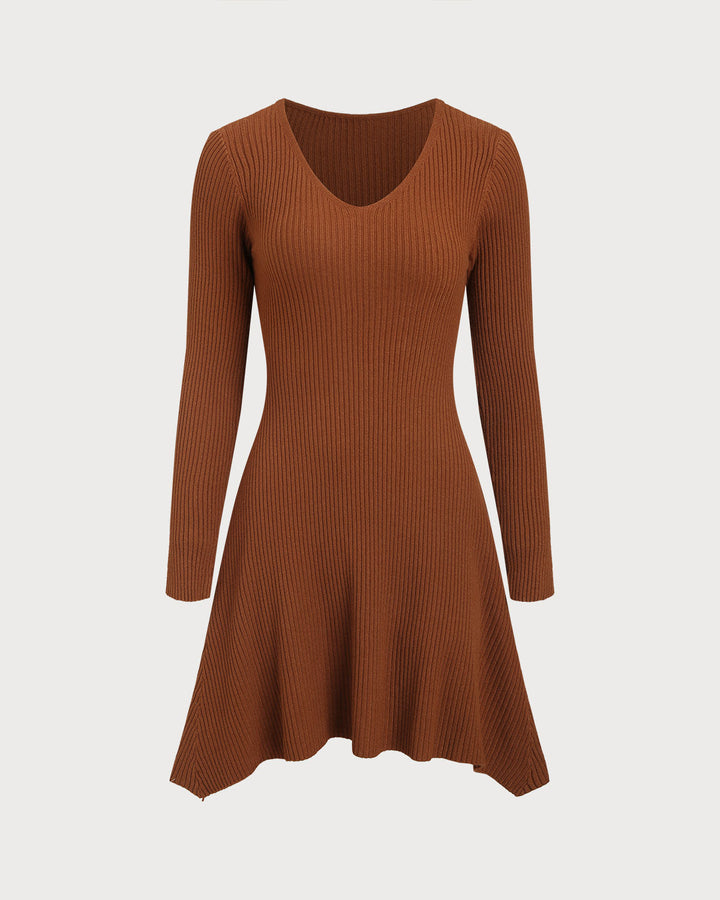 SALE | Caramel A-Line Pleated Sweater Dress