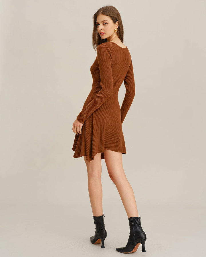 SALE | Caramel A-Line Pleated Sweater Dress