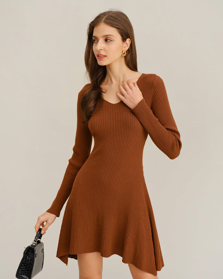 SALE | Caramel A-Line Pleated Sweater Dress