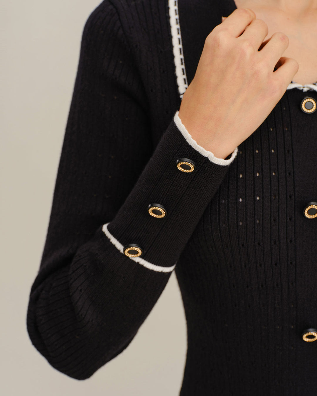 SALE | Black Contrasting Bodycon Button Sweater Dress
