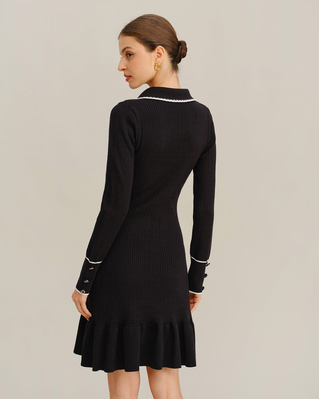 SALE | Black Contrasting Bodycon Button Sweater Dress