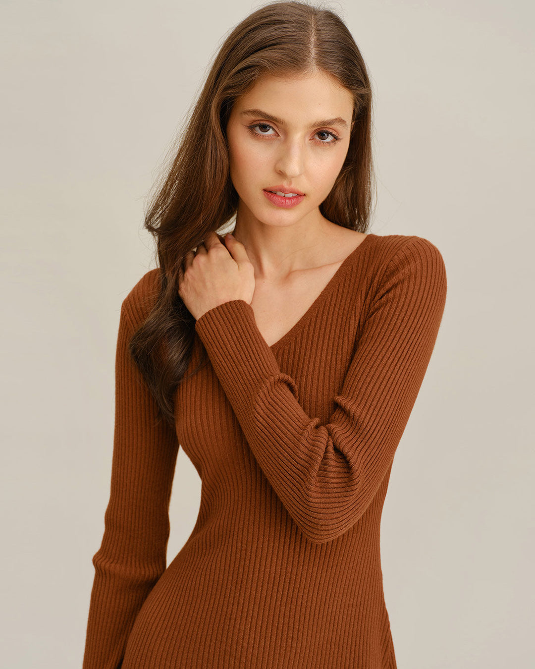 SALE | Caramel A-Line Pleated Sweater Dress