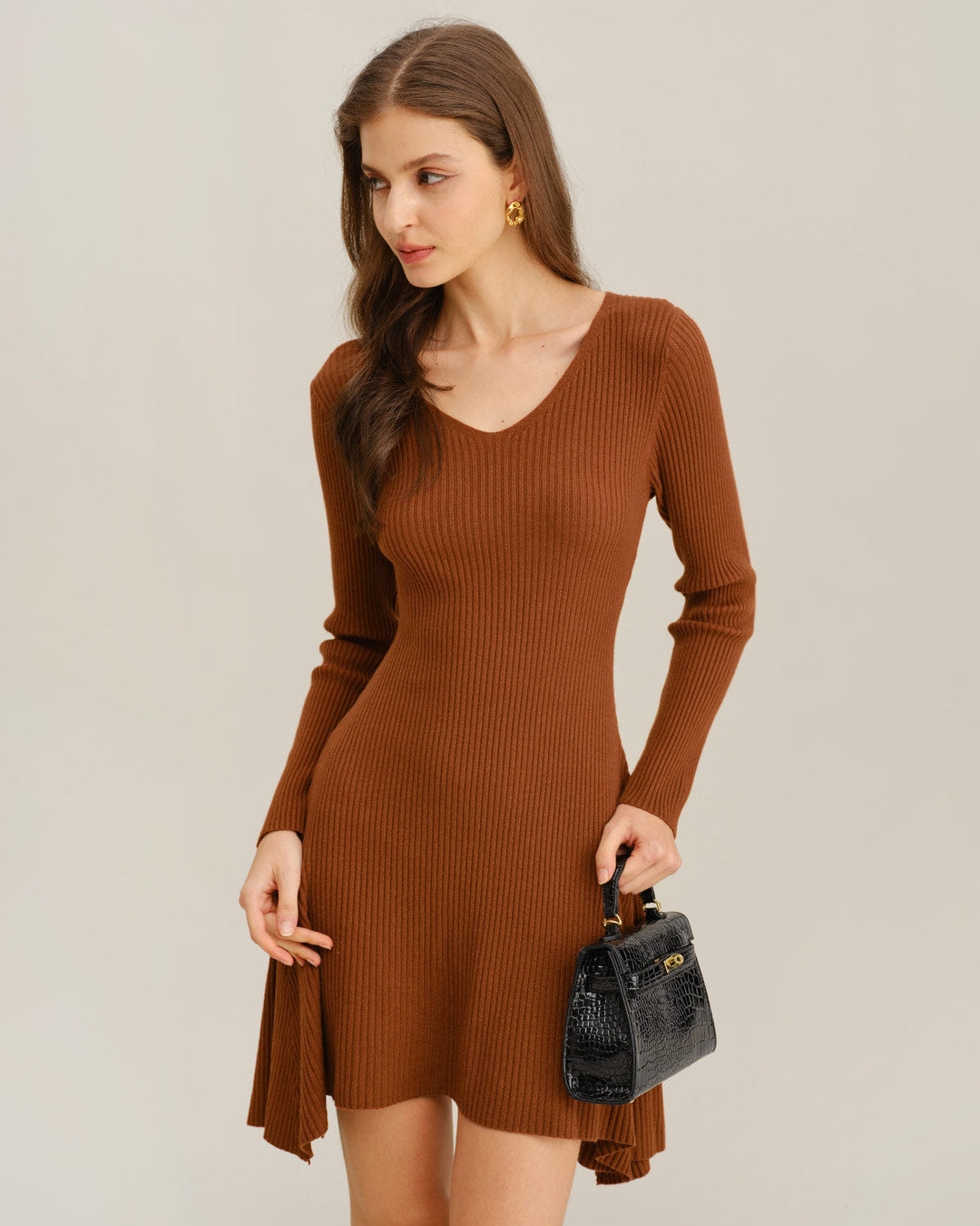 SALE | Caramel A-Line Pleated Sweater Dress