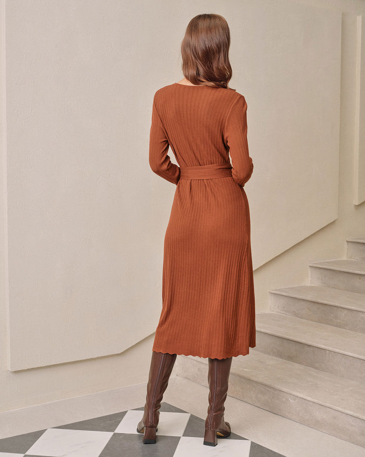 SALE | Caramel Knit Wrap Midi Dress
