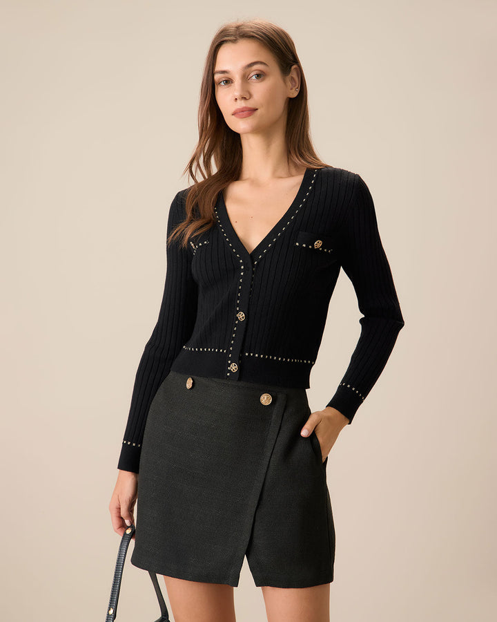 SALE | Simple Buttonhole Cardigan with Black Contrast for an Elegant and Modern Style