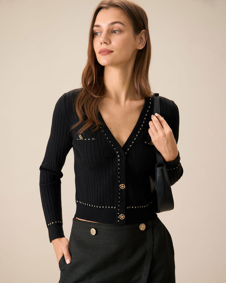 SALE | Simple Buttonhole Cardigan with Black Contrast for an Elegant and Modern Style