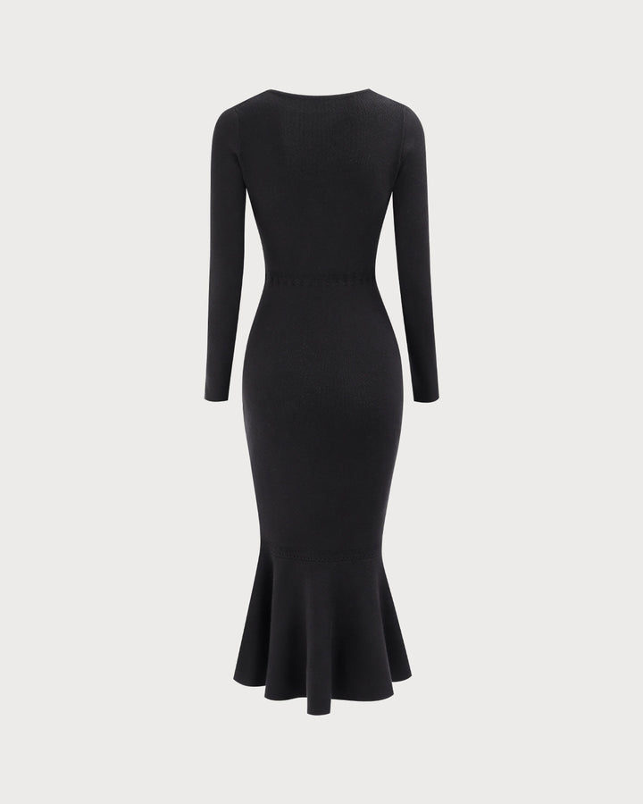 SALE | Elegant Women's Black Square Neck Mermaid Maxi Dress