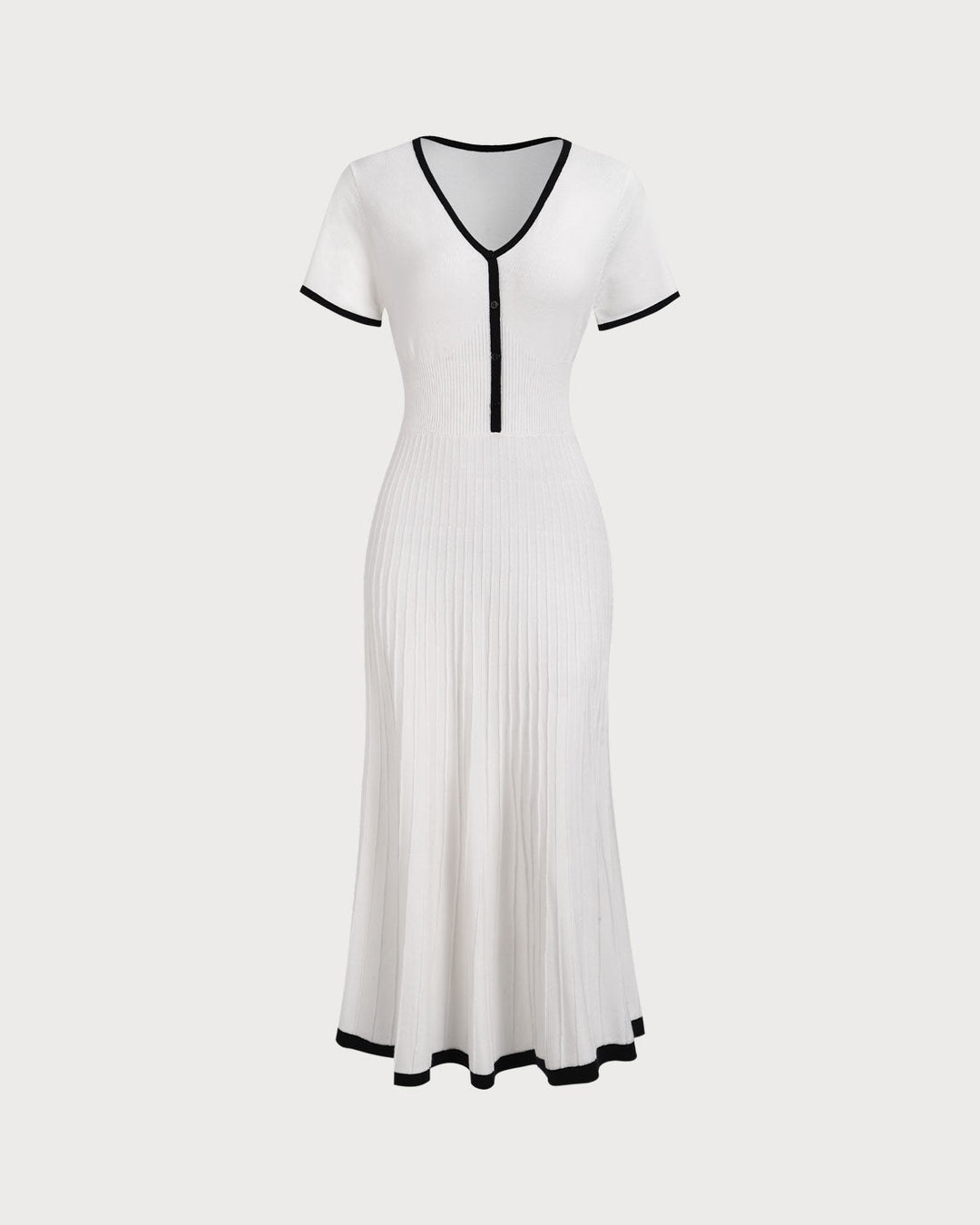SALE | Elegant White Contrasting Women's Sweater Midi Dress for a Chic and Cozy Look
