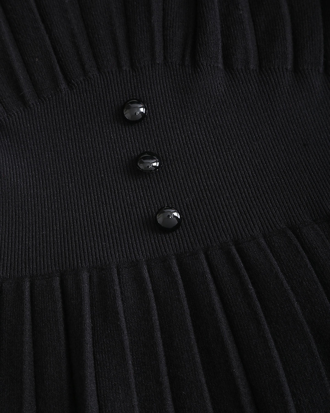 SALE | Black V Neck Button Ribbed Sweater Dress