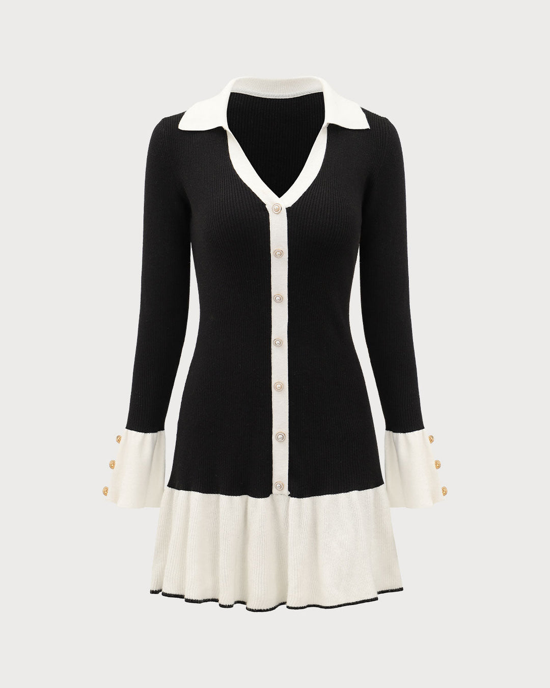 SALE | Black Knit Dress with Contrasting Balloon Sleeves for a Chic and Elegant Look