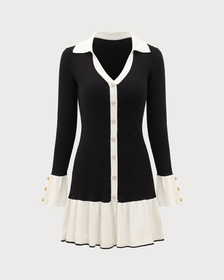 SALE | Black Knit Dress with Contrasting Balloon Sleeves for a Chic and Elegant Look