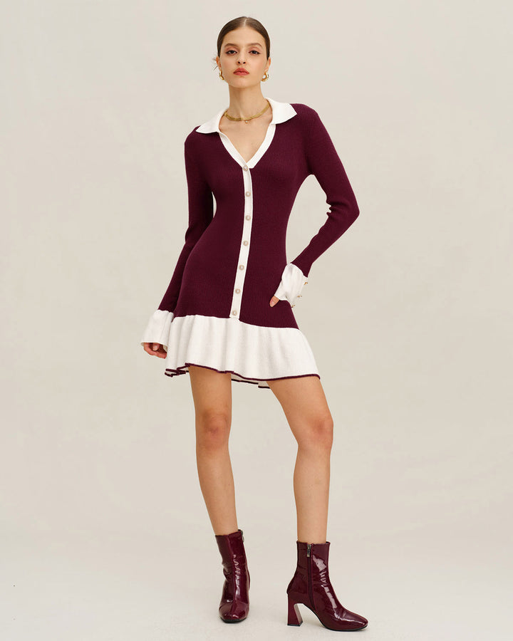 SALE | Wine Red Contrasting Sweater Dress