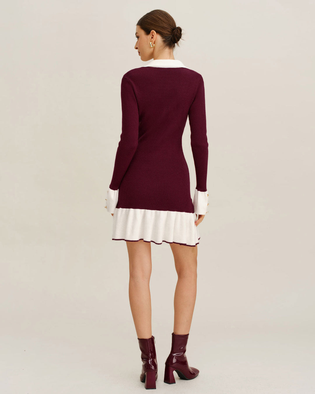 SALE | Wine Red Contrasting Sweater Dress