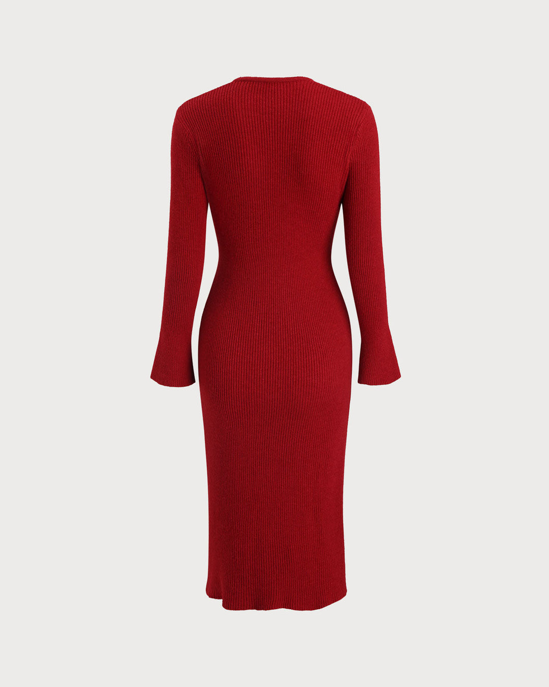 SALE | Red V Neck Ribbed Sweater Dress
