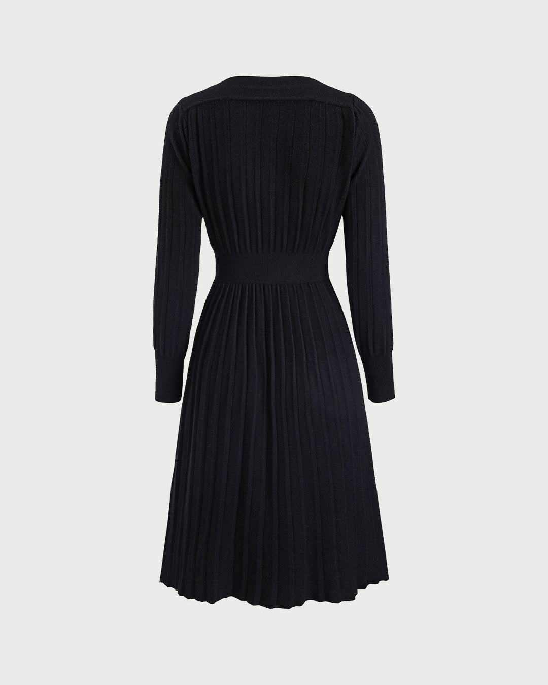 SALE | Black V Neck Button Ribbed Sweater Dress