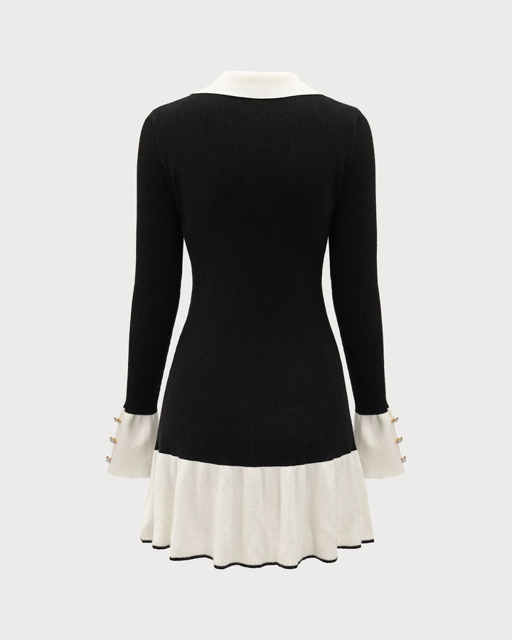 SALE | Black Knit Dress with Contrasting Balloon Sleeves for a Chic and Elegant Look