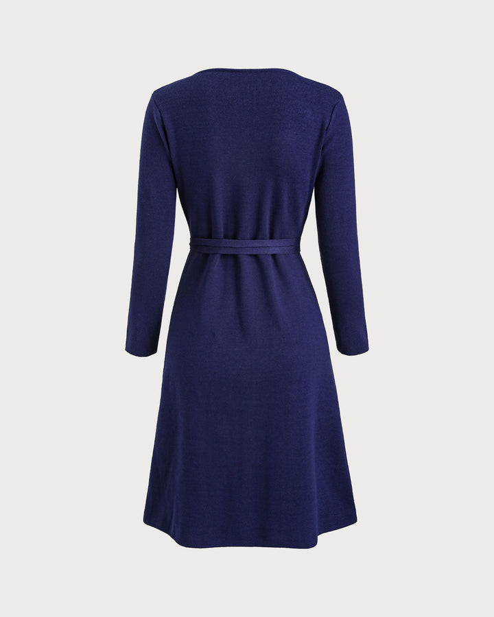 SALE | Navy V Neck Wrap Sweater Dress
