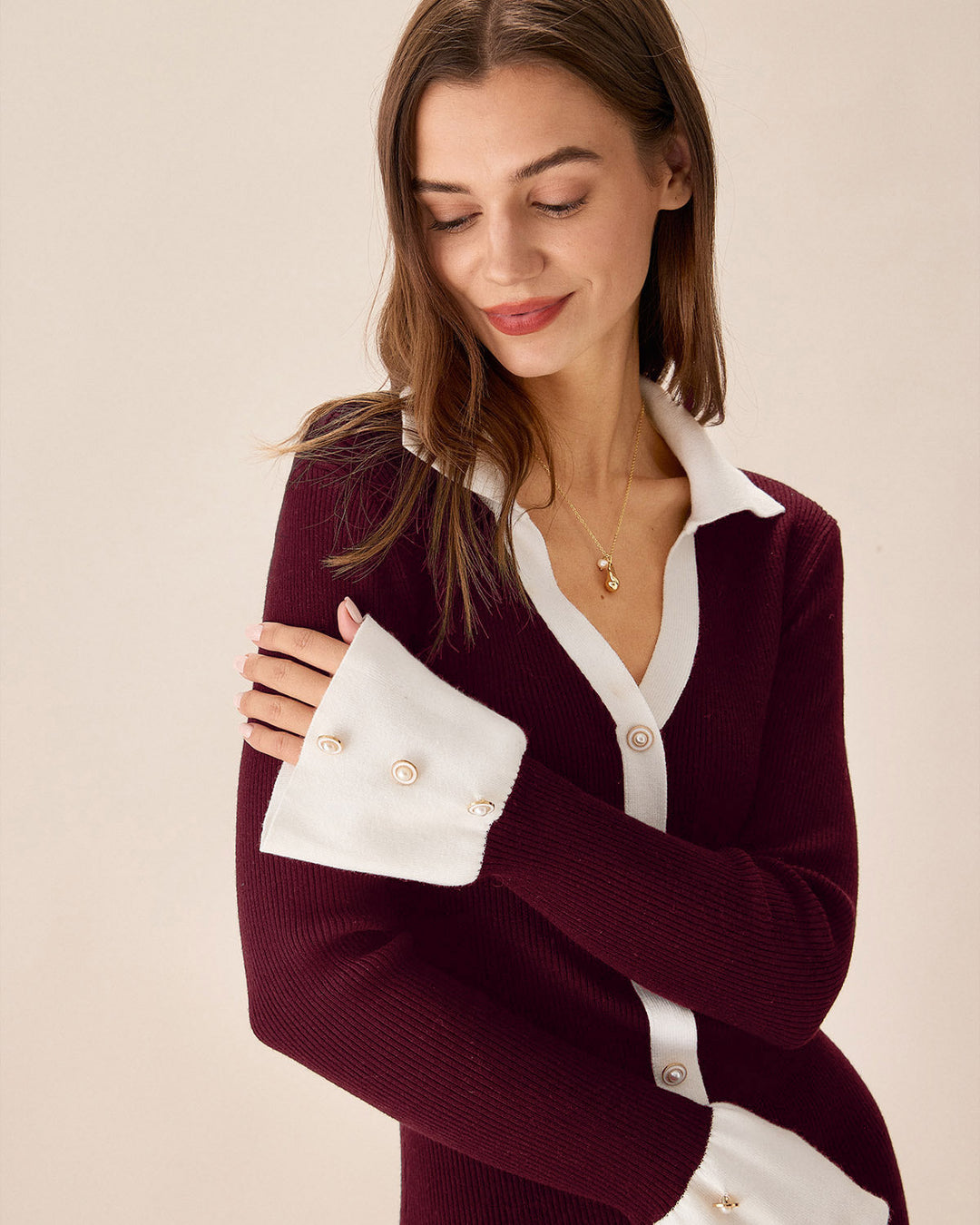 SALE | Wine Red Contrasting Sweater Dress