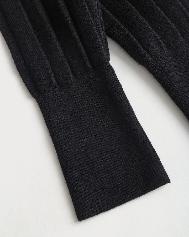 SALE | Black V Neck Button Ribbed Sweater Dress