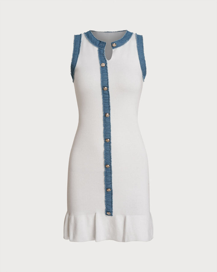 SALE | White Contrast Bodycon Sleeveless Sweater Dress