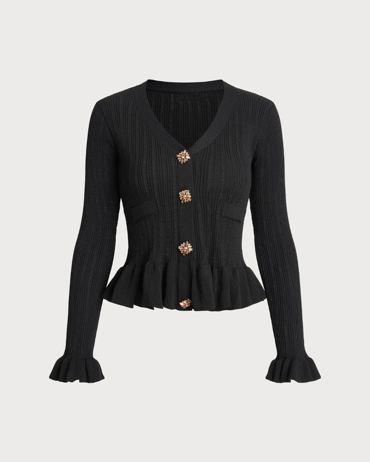 SALE | Black V Neck Bell Sleeve Knit Cardigan