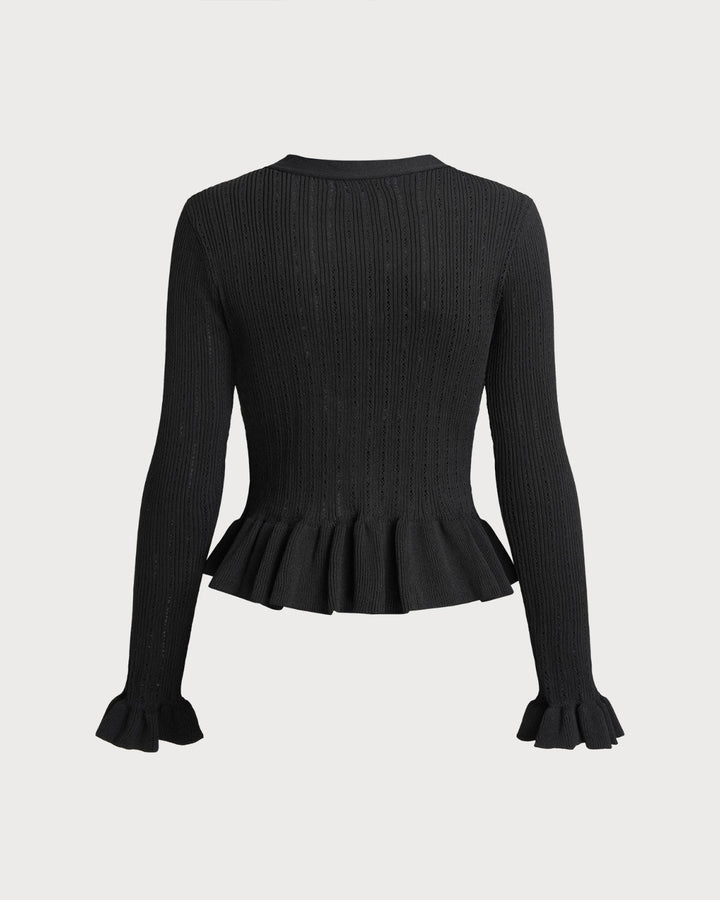 SALE | Black V Neck Bell Sleeve Knit Cardigan