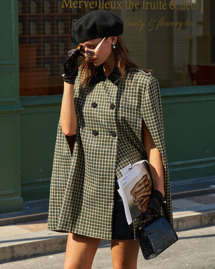 SALE | Green Plaid Cape Sleeve Coat