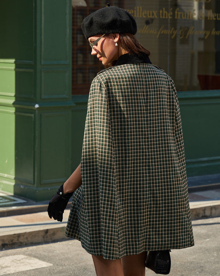 SALE | Green Plaid Cape Sleeve Coat