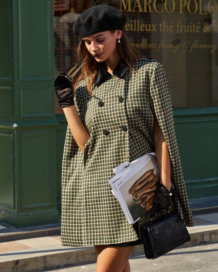 SALE | Green Plaid Cape Sleeve Coat