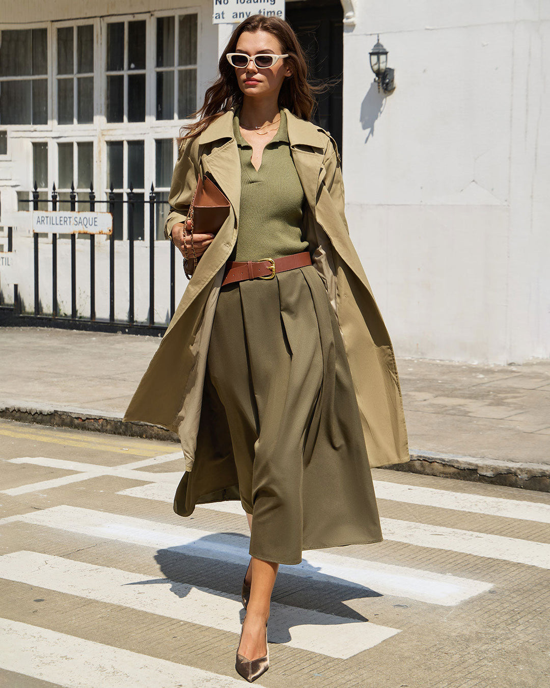 SALE | Army Green Pleated A-Line Midi Skirt