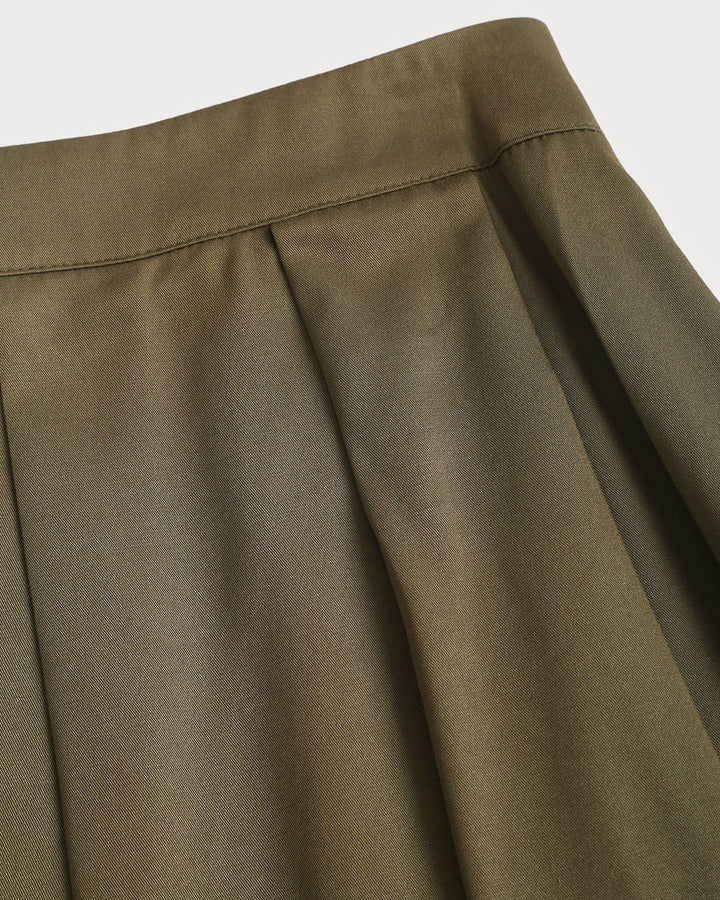 SALE | Army Green Pleated A-Line Midi Skirt