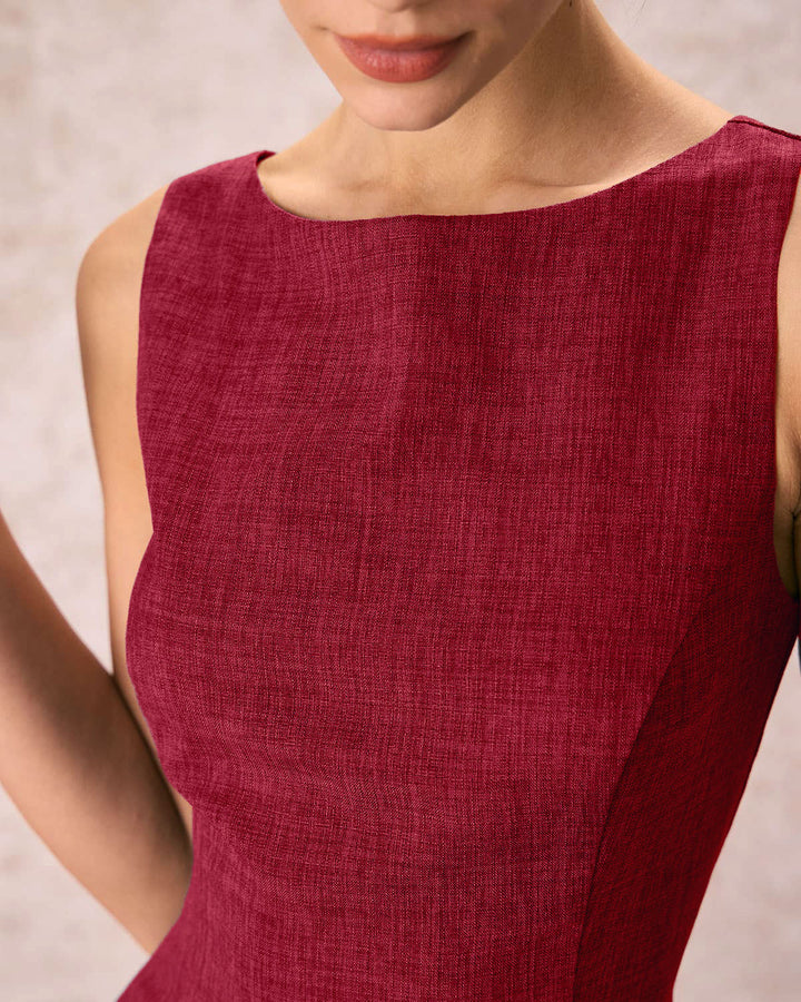 SALE | Red Boat Neck A-Line Sleeveless Mini Dress