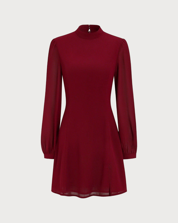 SALE | Red Mock Neck See-Through Mini Dress