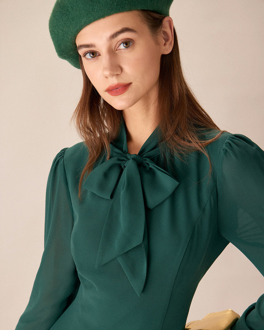 SALE | Short Transparent Dress with Green Bow Tie