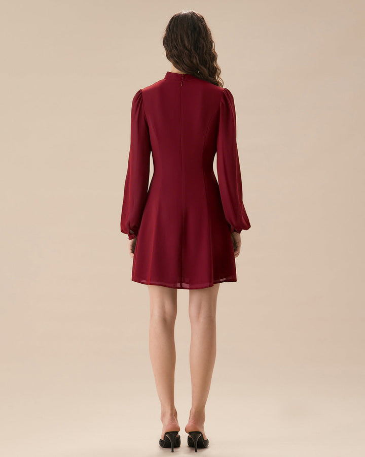 SALE | Red Mock Neck See-Through Mini Dress