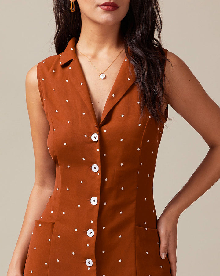 SALE | Brown Polka Dot Sleeveless Midi Dress