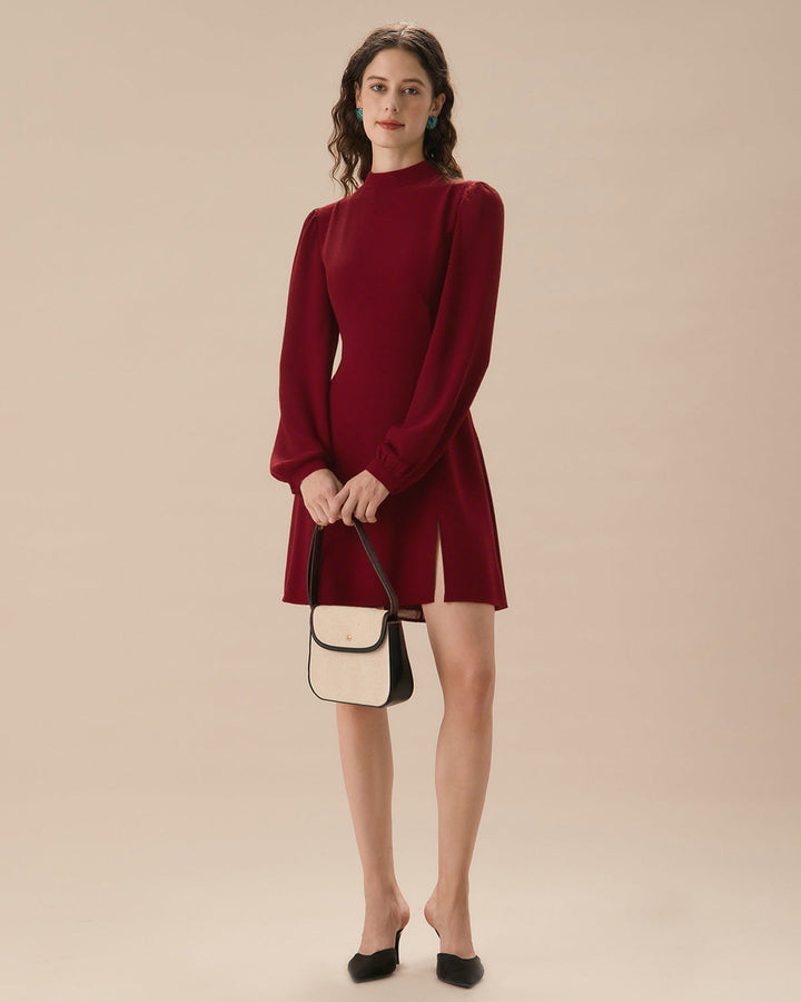 SALE | Red Mock Neck See-Through Mini Dress