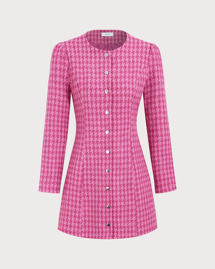 SALE | Chic Women's Pink Single-Breasted Tweed Miniskirt - Perfect for Style and Elegance