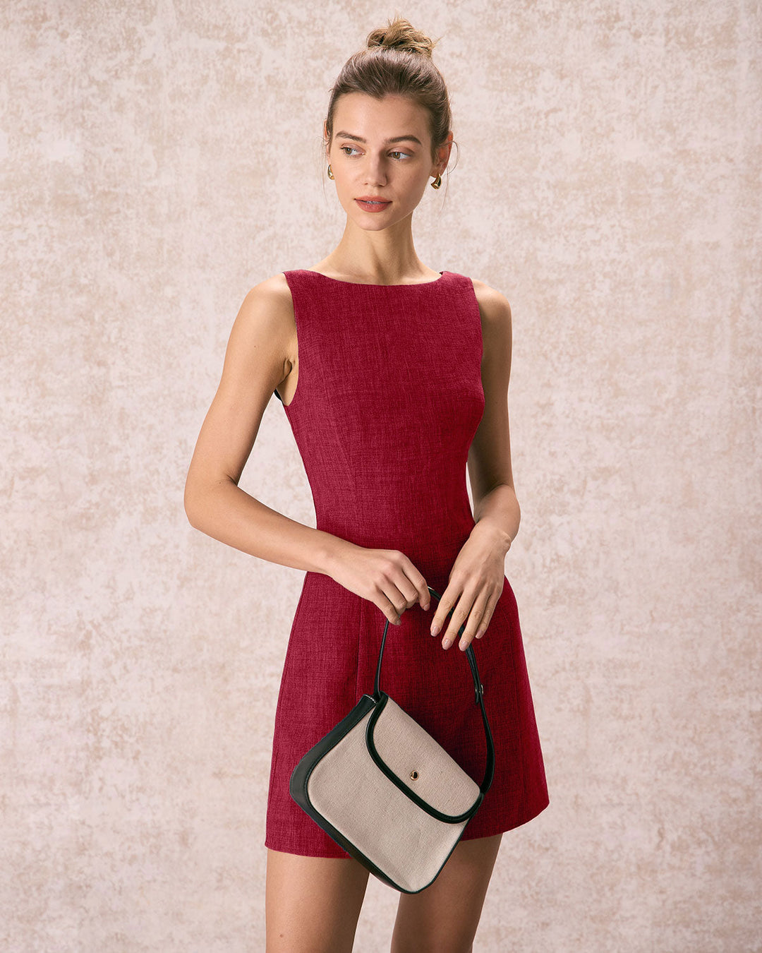 SALE | Red Boat Neck A-Line Sleeveless Mini Dress