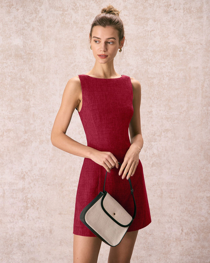 SALE | Red Boat Neck A-Line Sleeveless Mini Dress